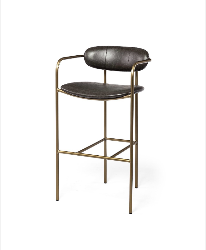 lot 5109023 image: Mercana Parker Brown Faux Leather Seat Gold Metal Bar Stool 69363 40H x 21.26W x 20.87D - Retail $1,109