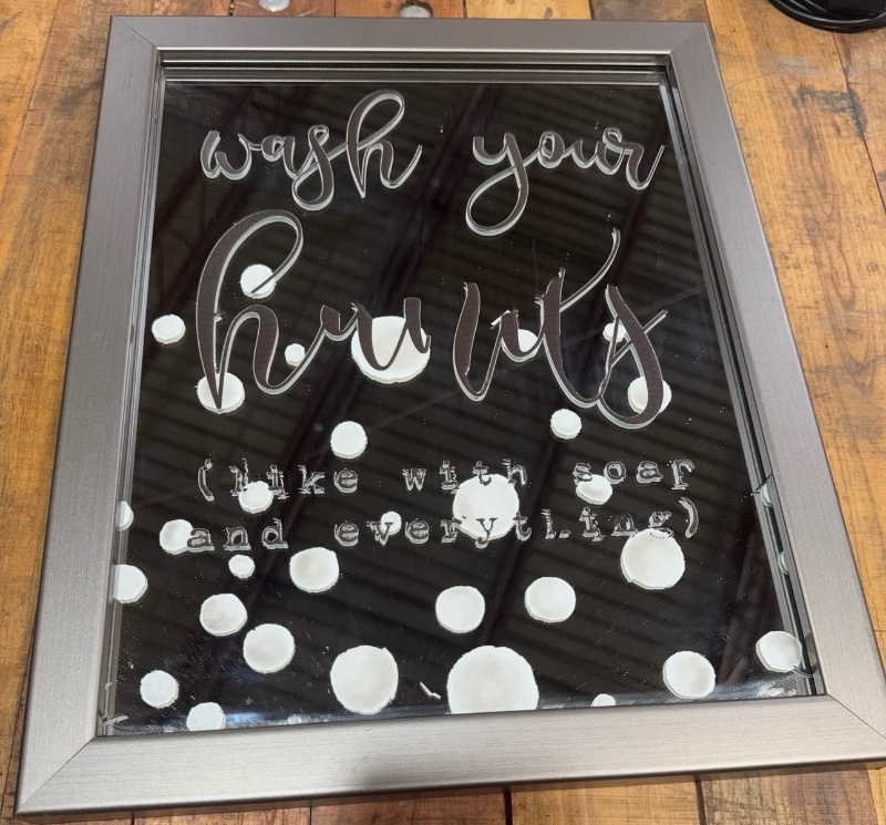 lot 5386010 image: Wash your hands glass picture, see picture due to letters - Retail $5