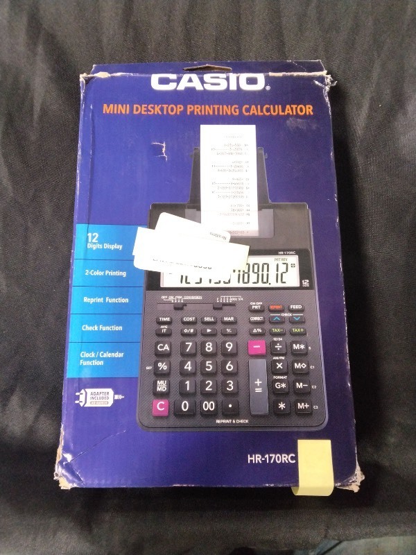 lot 5386075 image: Casio HR-170RC Printing Calculator, Black with 12 Digit Display for Business and High School - Retail $34