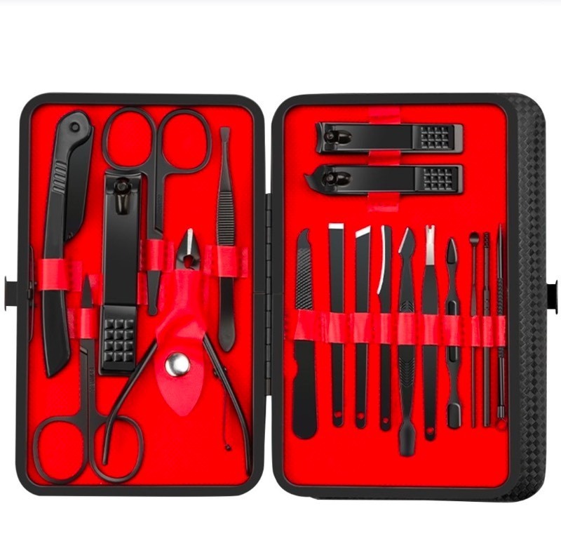 lot 3565125 image: Suizaomo Nail Clippers Set for Men and Womens Gift Manicure Set 18 Pieces Stainless Steel Manicure Kit,Nail Care Tools with Luxurious Travel Case - Retail $11