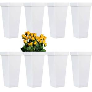 lot 4402 image: 8 Pcs Flower Buckets for Cut Flowers, 13.38 Inch Plastic Floral Buckets Modern Square Vases for Centerpieces Display Decorative Plastic Vases for Home Office Wedding Decor - White