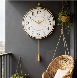 lot 4405 image: Decorative Wall Clock,Silent Non-Ticking Quality Quartz Movement Battery Operated with Pendulum,Large Wall Clocks for Living Room Kitchen Home Bathroom Bedroom Wall Decor,13.4x24Inch(Beige)