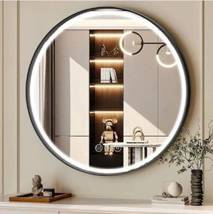 lot 4415 image: 24 Inch Round Bathroom Mirror with Lights, Black Metal Framed Frontlit Circle Mirrors for Wall, Led Light Mirror with Anti-Fog, Memory Function, 3 Color Temperature, Dimmable