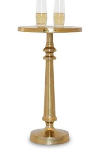lot 4417 image: Small Round Gold Side Table by Objet DArt, Accent, End, Pedestal, Martini, Cocktail and Drink Table for Living Room and Small Spaces, Petra Vintage Metal Brass Style Decor, 21 Height