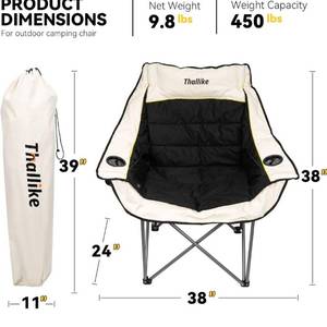 lot 4418 image: Heated Oversized Camping Chair for Adults Portable Folding Padded Chair with 3 Heat Levels Cup Holder Side Pocket and Carry Bag for Camping Outdoor Sports Picnic Lawn Supports up to 450lbs (Battery Not Included)