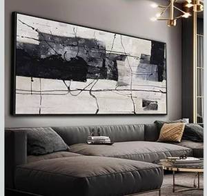 lot 4419 image: Large Abstract Wall Art Wall Decor Black And White Wall Art Canvas Picture Painting Artwork For Bedroom Dinning Room Framed Canvas Art Modern Home Decoration 29x58 In