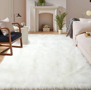 lot 4444 image: White Faux Fur Rug 8x10, Faux Fur Sheepskin Rug for Living Room, Fluffy Washable Fuzzy Rugs Carpet for Bedroom, Luxury Room Decor, Rectangle