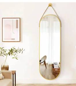 lot 4469 image: 16 in. W x 48 in. H Oval Gold Modern Aluminum Alloy Framed Rounded Full Length Mirror Wall