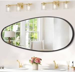 lot 4474 image: Irregular Wall Mirror Black Metal Framed Decorative Asymmetrical Bathroom Mirrors 17.5x38.5
