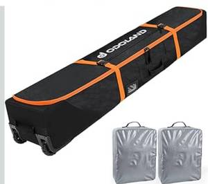 lot 4476 image: Odoland Rolling Ski Bag, Padded Snowboard Bags with Wheels for Air Travel, 900D Water Resistant Oxford Fabric and Extra 2 Dry Bag, Fits Skis Up to 170190cm