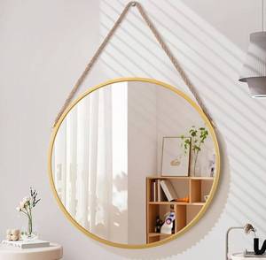 lot 4490 image: Hanging Mirror Circle Mirror Farmhouse Gold Large Round Hanging Wall Mirror Artistic with Rope for Bathroom Bedroom Vanity Living Room Entryway 24