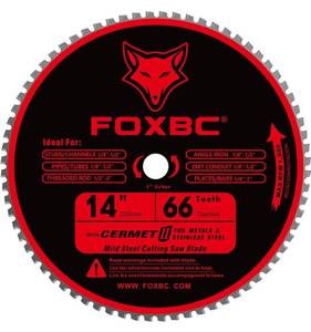lot 4491 image: FOXBC 14 Inch Metal Steel Cutting Saw Blade 66 Tooth for Evolution 14 Inch Chop Saw and Other, Cermet Carbide Up to 5X Longer Life