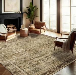 lot 4497 image: Area Rug 8x10 Washable Rug Brown Vintage Traditional Mat Distressed Indoor Foldable Thin Retro Accent Floral Non Slip Carpet Living Room Dining Room Office