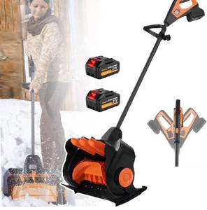 lot 4501 image: Snow Blower Cordless, 21v Battery Powered Snow Thrower,Handheld Electric Shovel with 2 Battery1charger,Brushless Motor, 41cm Width&amp15cmdepth,3-Speed Control,Handle 180° Rotates,Orange