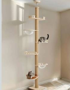 lot 4502 image: Veehoo Floor to Ceiling Cat Tree Height(106-123 Inch) Adjustable, Sturdy Tall Cat Tree with 4.3 Thickened Scratching Posts, Floor to Ceiling Cat Tower for Indoor Cats
