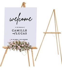 lot 4504 image: Falling in Art 65 A-Frame Tripod Easel Stand, Wooden Display Easel with Adjustable Canvas Holder, Floor Easel for Wedding Signs, Posters, Paintings, Artwork(Natural