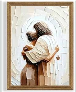 lot 4511 image: Palette Dreams Jesus Embracing Woman Canvas Wall Art Woman Lying Safely In The Arms Of Jesus Wall Decor Christian Painting Print Poster for Bedroom Church Living Room 12 x 16 Inch Wood Framed