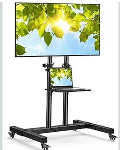 lot 4512 image: PERLESMITH Rolling TV Stand on Wheels for 32-83 Inch Screens up to 110lbs, Mobile TV Cart Height Adjustable Portable Outdoor TV Stand Tilt Rolling TV Cart with Shelf Max VESA 600x400mm PSTVMC03