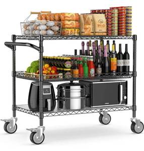lot 4514 image: Leteuke Heavy Duty Rolling Utility Cart, 45 Inch Kitchen Carts with Wheels, NSF Commercial Grade with Handle & Shelf Liners, 1120LBS Storage Cart for Kitchen,Restaurant,Plant Display-Black