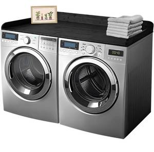 lot 4515 image: Solid Bamboo Washer Dryer Countertop, Laundry Wood Shelf Topper with Non-Slip Pads, Edge Rails and High Back Rail for Laundry Room Storage & Organization, Washer Dryer Counter Storage, 25W x 54 L