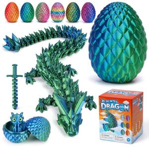 lot 4529 image: NIUCOO 12 3D Printed Dragon Egg, Surprise Fidget Eggs with Articulated Printer Crystal Dragon, Mystery Cute Animals Dragons Kids Toy, Prefilled Easter Eggs Basket Stuffers Toys for Boys Girls