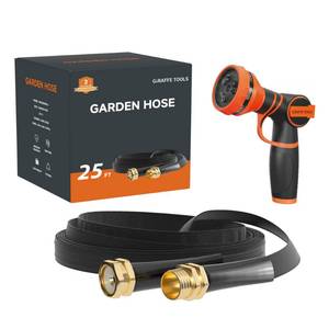 lot 4538 image: Giraffe Tools Garden Hose 25FT Lightweight Lay Flat Water Hose Kink Free Flexible Hose with 9 Spray Function Nozzle, Black