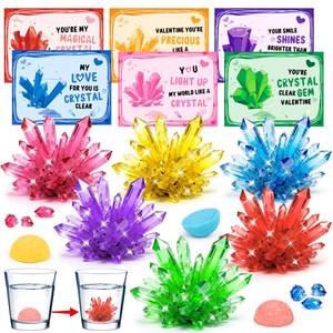 lot 4540 image: 24PCS Crystal Growing Kit Valentines Day Gifts for Kids, Science Kits with Valentines Day Cards for Kids School Exchange STEM Science Experiments Planting Crystal Classroom Party Favors Boys Girls