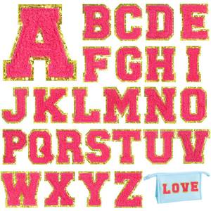 lot 4551 image: 26 Pieces Self Adhesive Chenille Letter Patches Glitter Chenille Letter Patches Chenille Initial Patches for DIY Mobile Phone Clothing Backpack Bag Jackets Jeans (Pink)