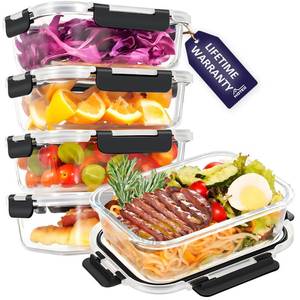 lot 4579 image: HOTEC 35OZ Glass Food Storage Container, Airtight Glass Lunch Fruit Containers with Lids - Microwave, Oven, Freezer and Dishwasher Safe, 4-PACK