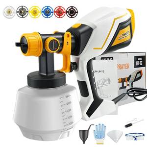lot 4584 image: Paint Sprayer 1000W HVLP Electric Spray Paint Gun with 6 Copper Nozzles and 3 Spray Patterns 1200ML High Capacity Container for Furniture, Fences, Walls, Garage Doors (Yellow)