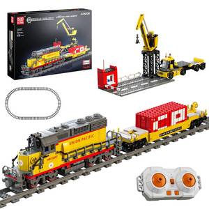 lot 4587 image: Mould King Remote Control Train Building Set, 1170pcs Diesel Locomotive Train Toy with Loop Track, Crane, Containers Semi Trailer for Assembly, Construction Model Kit for Teens and Adults (Age 14) - Retail $85