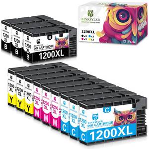 lot 4596 image: BINKSYLER 12-Pack Maxify 1200XL Ink Cartridges for Canon PGI-1200XL PGI-1200 XL PGI 1200 XL Ink Work for Canon Maxify MB2720 MB2050 MB2350 MB2320 MB2020 MB2120 Printer (3BK 3C 3M 3Y)