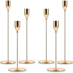 lot 4600 image: Gold Taper Candle Holder Set of 6, Brass Gold Tall Candlestick Holders, Metal Vintage Candle Stickers Long Holder Set, Pillar Decorative Candle Holder Fits 34 Inch Candle