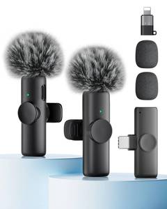 lot 4607 image: Wireless Microphone for iPhone iPad and Android Phone, 2 Pack Wireless Lavalier Lapel Mic with Noise Reduction, Plug and Play Mini Microphone for Video Recording Interview Podcast YouTube TikTok Vlog