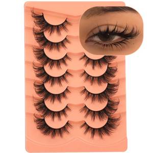 lot 4612 image: False Eyelashes Wispy Lashes Natural Look Fake Eyelashes Cat Eye Lashes Mink Fluffy Strip False Lashes Fox Eye Lashes Pack 7 Pairs ALICROWN