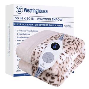 lot 4633 image: Westinghouse Heated Throw Blanket, Leopard Electric Throw Blanket, Luxury Faux Fur to Flannel Reversible, 6 Heating Levels & 2-10 Hours Time Setting, Machine Washable(Throw, 50x60)