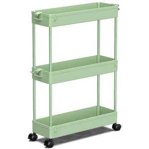 lot 4637 image: SPACEKEEPER Slim Rolling Storage Cart, 3 Tier Bathroom Organizer Utility Cart Laundry Room Organization Mobile Shelving Unit for Kitchen, Bathroom, Office, Bedroom, Narrow Places, Green
