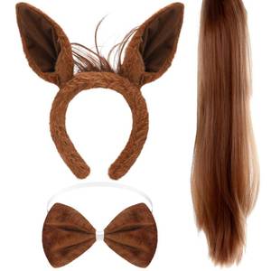 lot 4640 image: Suncalla 3 Pcs Horse Ears Headband and Tail Bow Tie Halloween Horse Costume Brown Accessory Set for Adult Halloween Animal Cosplay Party