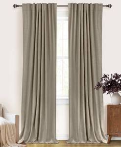 lot 4643 image: 100% Blackout Shield Linen Blackout Curtains for Bedroom 96 Inches Long, Back TabRod Pocket Living Room Drapes, Thermal Insulated Blackout Curtains 2 Panels Set, 50 W x 96 L, Faux Linen