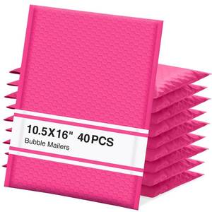 lot 4648 image: UCGOU Bubble Mailers 10.5x16 Inch 40 Pack Usable Size 10.5x15 Inch Large Padded Envelopes Hot Pink Waterproof Packaging Bag for Shipping Self Seal Strong Adhesion Envelope for Jewelry Makeup Supplies