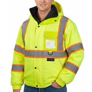 lot 4649 image: TICONN Waterproof Safety Bomber Jacket, Winter Rain Jacket Hi Vis Reflective, ANSI Class 3 Work Rain Coat (Yellow, 2XL)