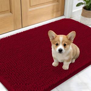 lot 4653 image: OLANLY Dog Door Mat for Muddy Paws 30x17, Absorbs Moisture and Dirt, Absorbent Non-Slip Washable Doormat, Quick Dry Chenille Mud Mat for Dogs, Entry Indoor Entryway Carpet for Inside Floor, Red