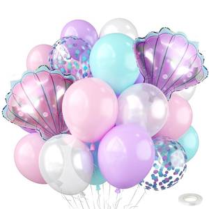 lot 4659 image: 12 Inch Mermaid Balloons,Pastel Pink Purple Teal Pearl White Balloon with Mermaid Tail Seashell Foil Ballons,for Kids Princess Girl Birthday Decorations Sea Theme Baby Shower Party Supplies