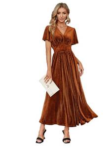 lot 4668 image: Simplee KidsShort Sleeve Velvet Maxi Dress V Neck Formal Dress(2-3Y Earthy Orange)