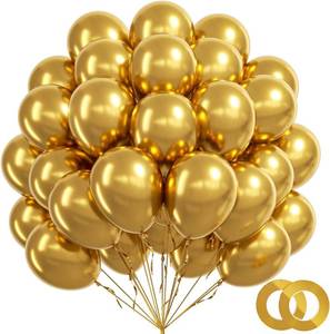 lot 4672 image: BAUANOOY 100pcs Metallic Gold Balloons 12 inch, Chrome Gold Balloons with Gold Ribbon for Birthday Graduation Engagement Wedding Party Decorations