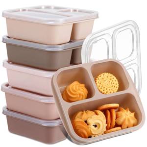 lot 4691 image: Honeydak 5 Pack Snack Containers 3 Compartment Bento Snack Boxes Divided Meal Prep Containers with Lids Reusable Adults Lunch Food Storage Box for School Work Travel(Cream Brown)