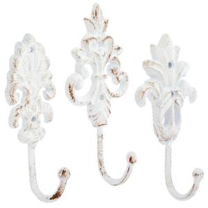 lot 4700 image: Farmlyn Creek Decorative Hooks - 6.5 in, White Cast Iron, Set of 3 - Farmhouse & French Bathroom Decor - Vintage White Hooks for Hanging Towels & Coats
