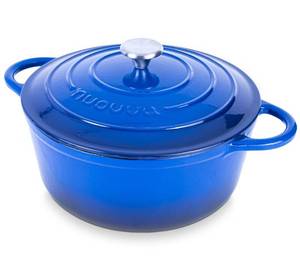 lot 4704 image: Nuovva Enamelled Cast Iron Dutch Oven Pot with Lid 6.4 Quart Non Stick Casserole Pot Heavy Duty &amp Oven Safe up to 500° F for Bread Baking, Braising, Stews, Roasting 28cm Dark Blue