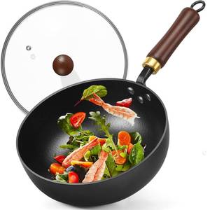 lot 4705 image: BrBrGo Carbon Steel Wok, 9.5 Bi-Thickness Authentic Chinese Woks & Stir-Fry Pans, Saute Pan with Lid, Deep Fry Pan Flat Bottom Small Wok for 1-2 Servings