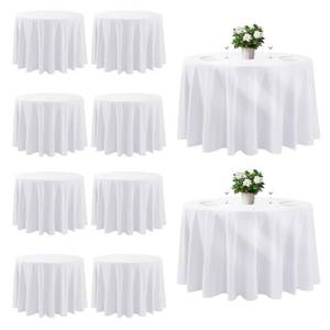 lot 4708 image: Cuckan 120 Inch Round Tablecloth, 10 Pack White Stain Resistant and Wrinkle-Free Polyester Table Cover for Wedding, Banquet, Party, Restaurant